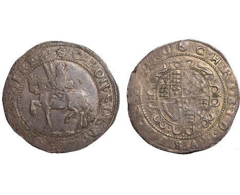 BRITISH COINS, Charles I, halfcrown, Exeter mint, mm. rose (1643-1645), small Briot horseman l., sword inclined forwards, lum