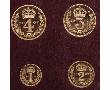 G BRITISH COINS, Elizabeth II, proof gold Maundy set, 2002, laur. head r., rev. crowned mark of value within wreath, 22ct. (S