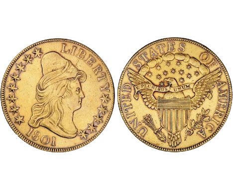 FOREIGN COINS, USA, 10 dollars, 1801, Liberty head r., rev. eagle with shield on breast, light surface hairlines, very fine o