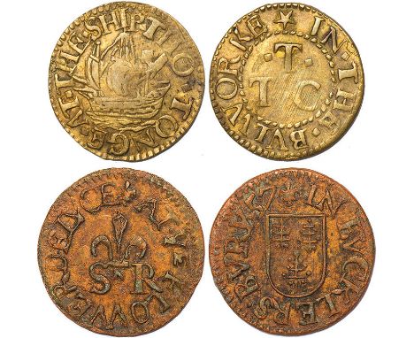 SEVENTEENTH CENTURY TOKENS, London, Bucklersbury, S.R., farthing, ‘57, At Ye Flower De Lvce, fleur-de-lis/Drapers’ Arms (W.44