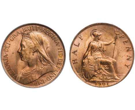 BRITISH COINS, Victoria, halfpenny, 1901, veiled bust l., rev. Britannia std. r. with shield and trident (S.3962; F.378), in 