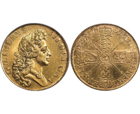 BRITISH COINS, William III, five guineas, 1701, D. TERTIO, ‘fine work’, second laur. bust r., rev. crowned cruciform shields,