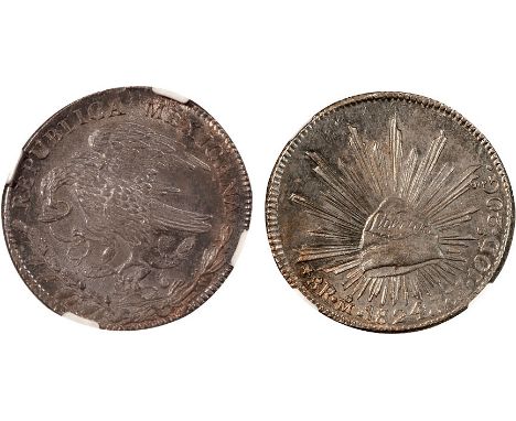 FOREIGN COINS, Mexico, First Republic, ‘Hookneck’ 8 reales, 1824JM, Mexico City, facing eagle, snake in beak, rev. hand holdi