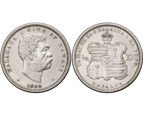  † FOREIGN COINS, Hawaii, Kalakaua, half dollars, 1883 (2), bare head r., rev. crowned shield of arms (KM.6), very fine (2)