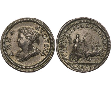 BRITISH COINS, Anne, pattern farthing in tin, 1713, large thick flan, S & G reverse upright, bust l., rev. PAX.MISSA.PER.ORBE