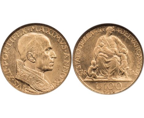 G FOREIGN COINS, Vatican City, Pius XII, 100 lire, 1949, year XI, bust r., rev. Charity seated with children at knee (KM.39; 