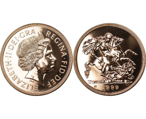 G BRITISH COINS, Elizabeth II, five pounds, 1999, diademed head r., rev. St. George and the dragon (S.4400), in fitted case o