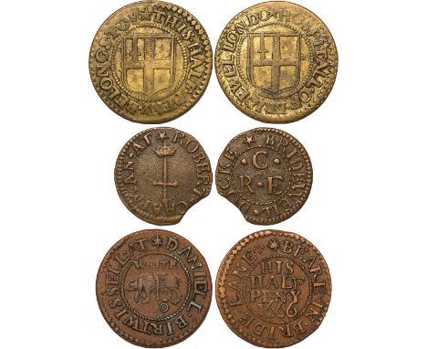 SEVENTEENTH CENTURY TOKENS, London, Bride Lane (7): William Adley, halfpenny, 1663 (W.415); Daniell Birtwissell, halfpenny, 1