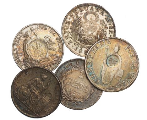 FOREIGN COINS, Peru, Republic, 8 reales, 1834MM, Lima, very fine; another 1833MM, Lima, with crowned F. 7o counterstamp; Sol,