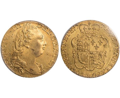 BRITISH COINS, George III, guinea, 1774, fourth laur. head r., rev. crowned shield of arms (S.3728), in plastic holder, grade