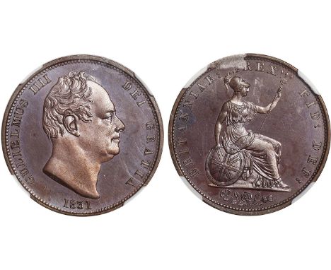 BRITISH COINS, William IV, bronzed proof halfpenny, 1831, bare head r., rev. Britannia std. r., with shield and trident, die 