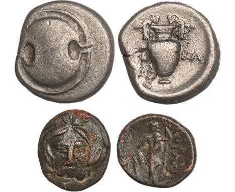 ANCIENT COINS, GREEK COINS, Boiotia, Thebes (368-364 BC), silver stater, Boeotian shield, rev. amphora divides AP KA, wt. 11.