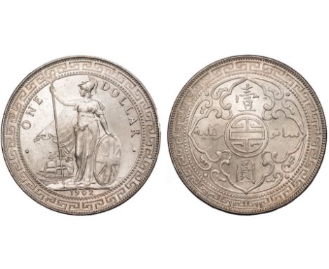 FOREIGN COINS, British Trade Dollar, 1902B, Britannia stg. l., holding shield and trident, rev. value within ornate design (K