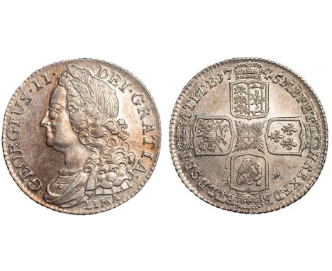 BRITISH COINS, George II, shilling, 1745, LIMA, old laur. and dr. bust l., LIMA below, rev. crowned cruciform shields (S.3703