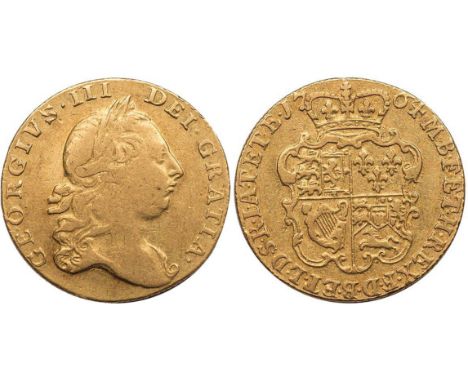 BRITISH COINS, George III, guinea, 1764, no stop over head, second laur. head r., rev. crowned shield of arms (S.3726), about