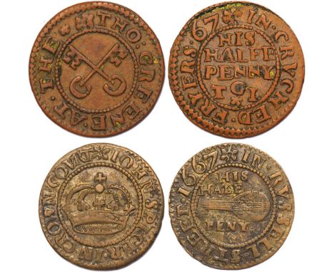 SEVENTEENTH CENTURY TOKENS, London, Cross Keys Court, George Higginson, halfpenny, Clothworkers’ Arms (W.805); Crown Court, J