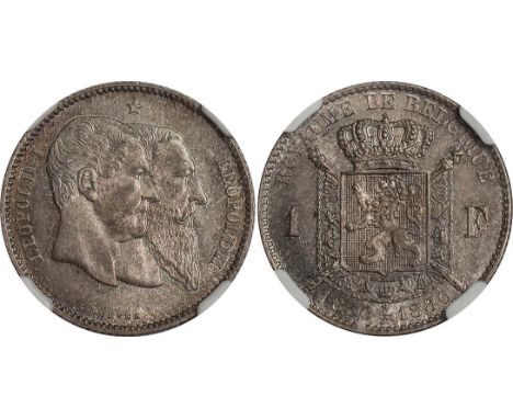  † FOREIGN COINS, Belgium, Leopold II, franc, 1880, 50th Anniversary of Independence, conjoined busts r., rev. crowned shield