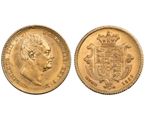 G BRITISH COINS, William IV, half sovereign, 1836, bare head r., rev. crowned shield of arms (S.3831), practically mint state