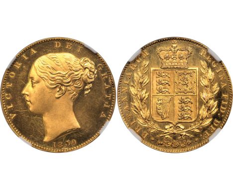 G A SELECTION OF SOVEREIGNS, Victoria, proof sovereign, 1839, struck en médaille, young head l., rev. crowned shield of arms 