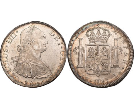 † FOREIGN COINS, Peru, Carlos IV, 8 reales, 1805 JP, LIMAE, laur. bust r., rev. crowned shield of arms between pillars (KM. 9