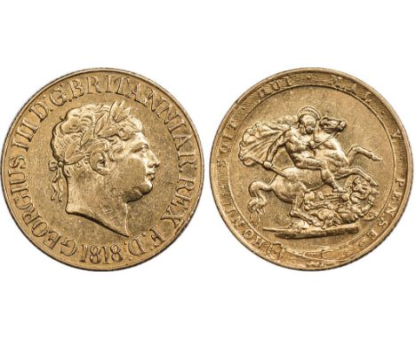 G A SELECTION OF SOVEREIGNS, George III, sovereign, 1818, ascending colon after BRITANNIAR, laur. head r., rev. St. George an