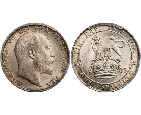 BRITISH COINS, Edward VII, shilling, 1905, bare head r., rev. lion on crown (S.3982; ESC.1414), in plastic holder, graded by 