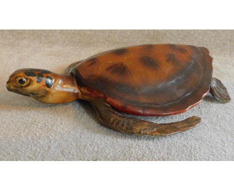 A large vintage painted ceramic Hawksbill turtle model. W.55cm 