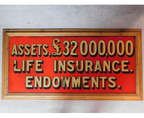 A framed vintage mirrored advertising sign for life insurance endowments. 136x69cm 