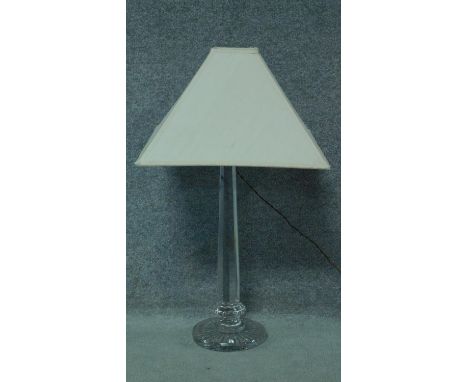 A vintage cut crystal stemmed table lamp with star cut base. H.79cm 