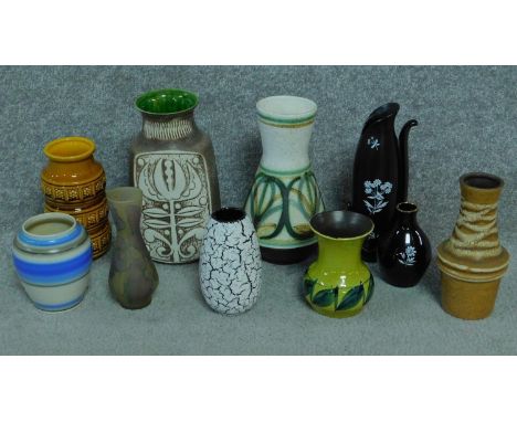 A collection of West German pottery vases and other ceramics and glass. Including Wade, Bry, Cinque Ports Pottery and Poole. 