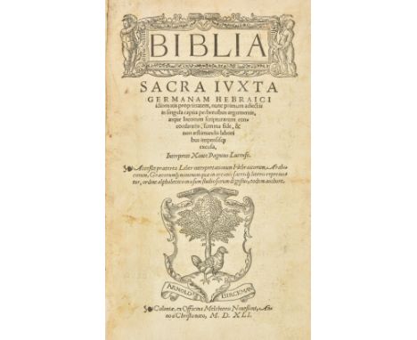 Bible [Latin]. Biblia Sacra juxta Germanam Hibraici idiomatis proprietatem, nunc primum adiectis in singula capita perbrevibu