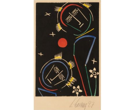 Karl Lorenz (Hamburg 1888 - Hamburg 1961). Heilige. 1927. Aquarellierter Holzschnitt. 47 x 31,5 cm. R. u. mit Bleistift sign.