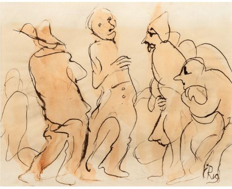 Christian Rohlfs (Niendorf/Holstein 1849 - Hagen/Westfalen 1938). Unterhaltung. 1919. Aquarell und Federzeichnung. 21,5 x 27 
