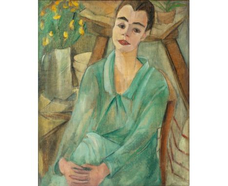 Alma del Banco (Hamburg 1863 - Hamburg 1943). Dame in Grün. 1925-27. Öl/Lw. 75 x 60 cm. Auf dem Keilrahmen Stempel der Künstl