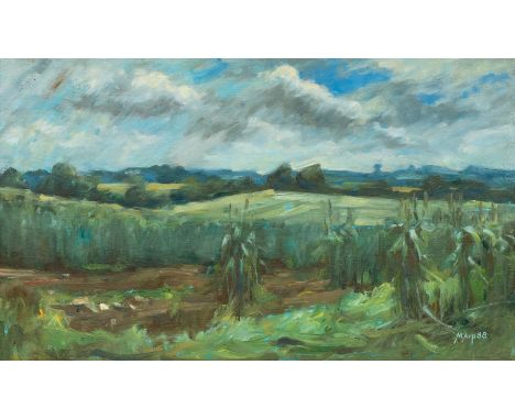 Michael Arp (Eutin 1955 - Grödersby 2013). Landschaft bei Selk. 1988. Öl/Hartfaser. 30 x 50 cm. R. u. sign. und dat. M. Arp 8