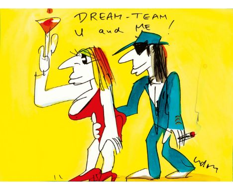 Udo Lindenberg (Gronau/Westfalen 1946). Dream Team U and Me!. 2009. Unikat. Aquarell über Filzstift. 36 x 47 cm. R. u. sign. 