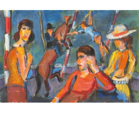 Dietrich Becker (Cammin 1940). Im Zirkus. 1986. Gouache. 20,5 x 29,5 cm. R. o. sign. und dat. D. Becker 1986, unter Glas gera