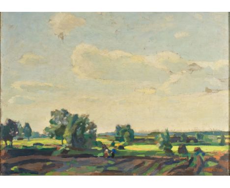 Udo Peters (Hannover 1884 - Worpswede 1964). Worpsweder Landschaft. Ö/Lw. 50,5 x 70,5 cm. R. u. sign. Udo Peters.   - Worpswe