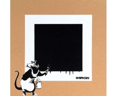 Not by Banksy by Not Not Banksy. Rat with Black Square. 2018. Siebdruck. 42,5 x 42,5 cm. Ungerahmt. Im Druck sign. 'Banksy', 