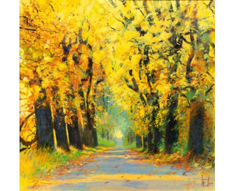 Uwe Herbst (Köln 1952). Allee im Herbst. Acryl/Lw. 100 x 100 cm. R. u. monogr. UH, verso betitelt.   - Deutscher Landschafts-
