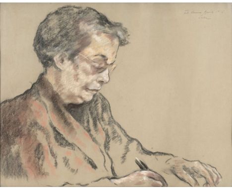 Lotte Laserstein (Preußisch Holland/Königsberg 1898 - Kalmar/Schweden 1993). Käte Laserstein schreibend. 1956. Pastell. 47,5 
