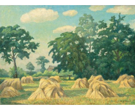 Ernst Eitner (Hamburg 1867 - Hamburg 1955). Sommermorgen. Öl/Lw. 75,5 x 101 cm. R. u. sign. E. Eitner, auf dem Keilrahmen bet