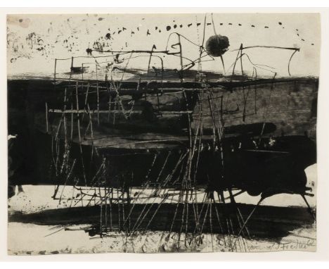 Arnold Fiedler (Hamburg 1900 - Hamburg 1985). Punkte und Linien über Schwarz. 1962. Tusche. 25 x 33 cm. R. u. sign. und dat. 