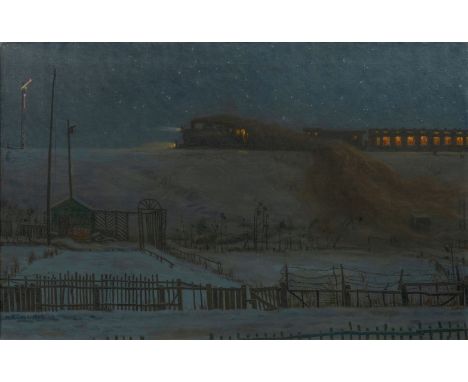 Hugo Köcke (Berlin 1876 - Westerland/Sylt 1956). Nachtzug. 1909. Öl/Lw. 87 x 133 cm. L. u. sign. und dat. H. Köcke 1909.   - 