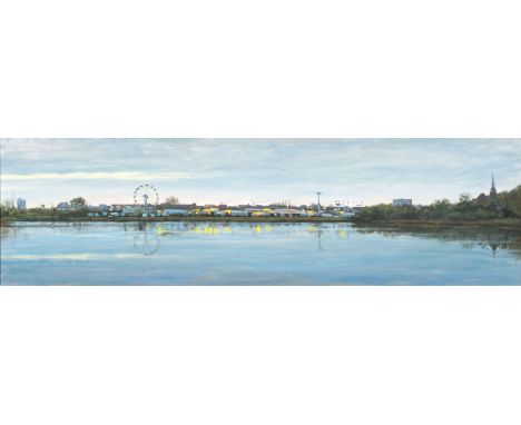 Friedel Anderson (Oberhausen 1954). Jahrmarkt in Itzehoe. 1988. Öl/Lw. 35 x 120 cm. L. u. monogr. und dat. FA 88, verso betit