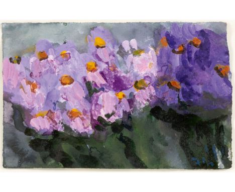 Klaus Fußmann (Velbert 1938). Lila Blüten. Tempera. 13 x 20,5 cm. R. u. sign. Fußmann und undeutlich dat., unter Glas gerahmt