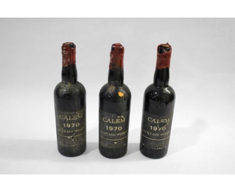 VINTAGE PORT - CALEM 3 bottles of Calem 1970 Vintage Port, each with damages to the wax seals and seepage. (3)