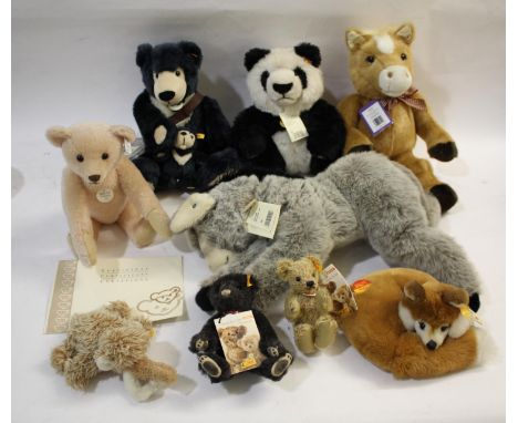 STEIFF TEDDY BEARS including Father &amp; Son Expedition, Manschii Panda, Woburn Horse, 1908 Replica Rose Pink (and certifica