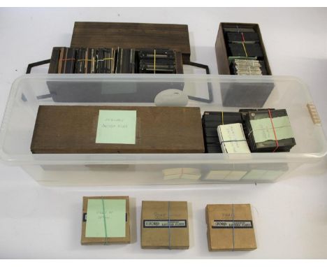 MAGIC LANTERN SLIDES  2 plastic boxes including a box with various glass slides on Foreign travel (France including Paris, It