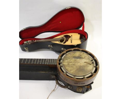 CASED MANDOLIN a mandolin with a rosewood back and boxwood stringing, in a fitted case with spare strings etc (64cms high). A